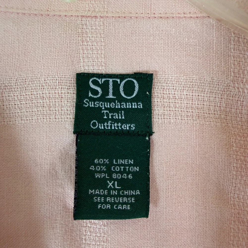 Mens Coastal XL Pink Linen Cotton Windowpane Camp Shirt Resort Summer Dadcore